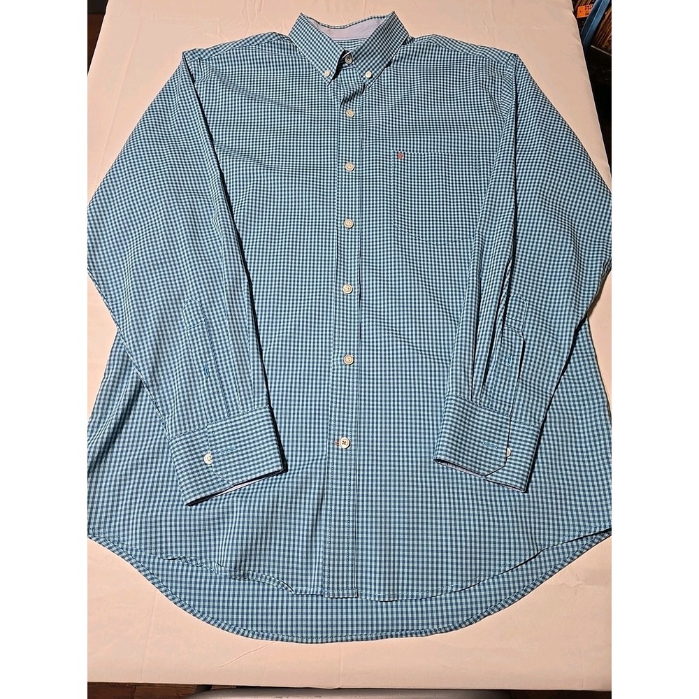 IZOD Men's Medium Button-Down Long Sleeve Casual Shirt Blue Plaid Preppy